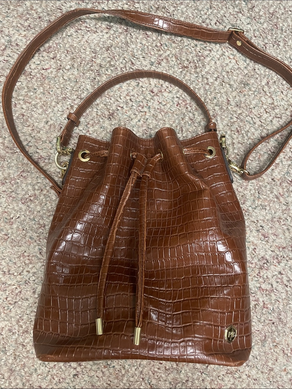 Poppy barley crocodile leather drawstring close wear 2 ways purse - new
